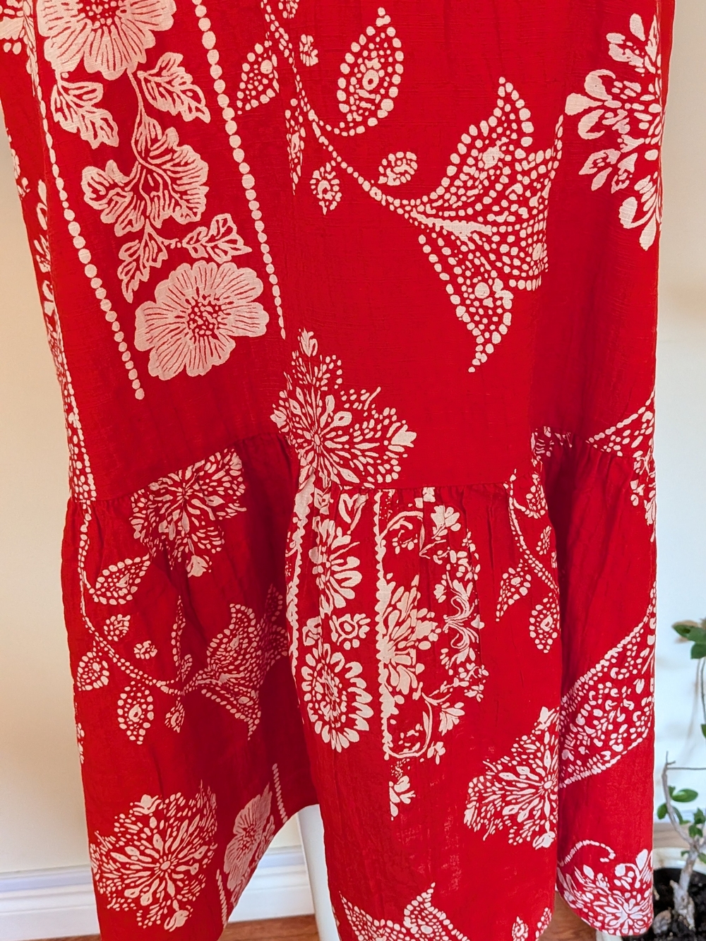 Boho Patchwork Red Mini Dress with Ruffle Hem - Picture 3 of 10